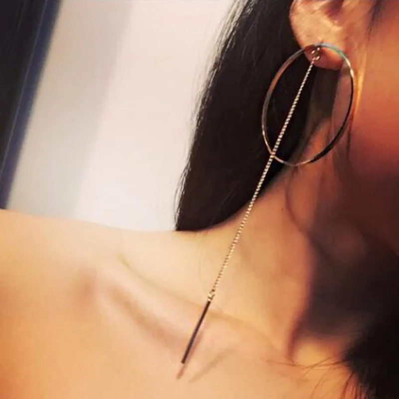 

2018 new Fashion Earrings Punk Simple Gold/ Silver / Long Section Tassel Pendant Size Circle Earrings For Ladies Gifts Wholesale
