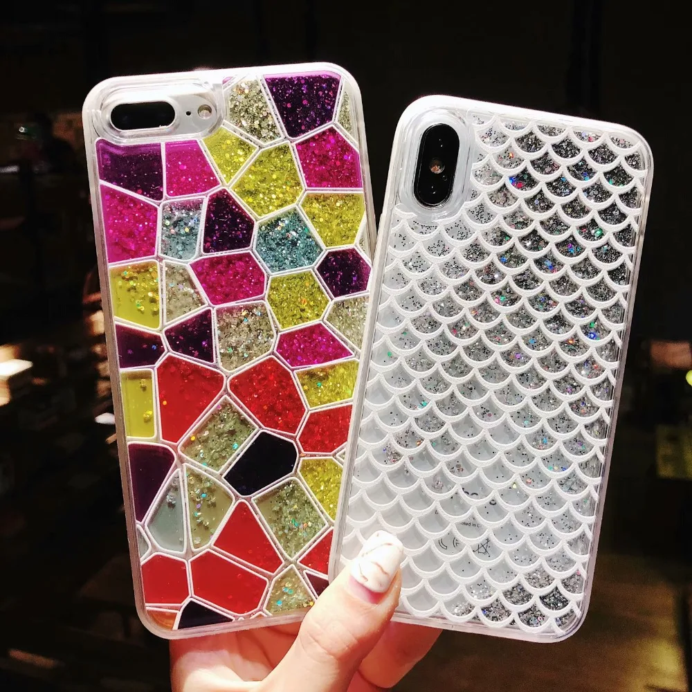 

Silver Fish scale Silicon Case For iPhone 8 8 Plus X Capa Colorful gem quicksand Glitter Cover For iPhone 6 6s 6plus 7 7 Plus