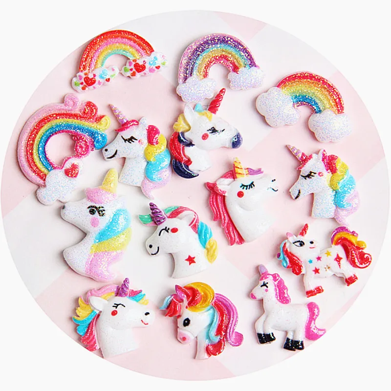 20 шт Блестящий мультфильм Единорог смолы сделай сам ювелирное изделие