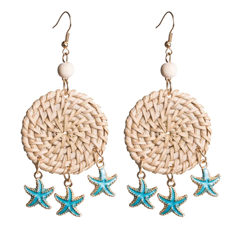 

2019 Starfish Rattan Weaving Earrings Girl Fashion Vacation Beach Exaggeration Big Drop Earrings for Women Jewelry Accessories