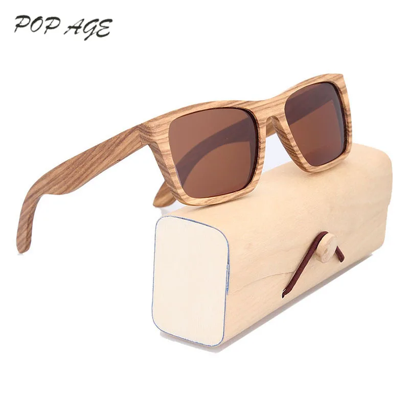 POP AGE Wood font b Sunglasses b font Men Bamboo Frame Eyewear Brown Polaroid font b