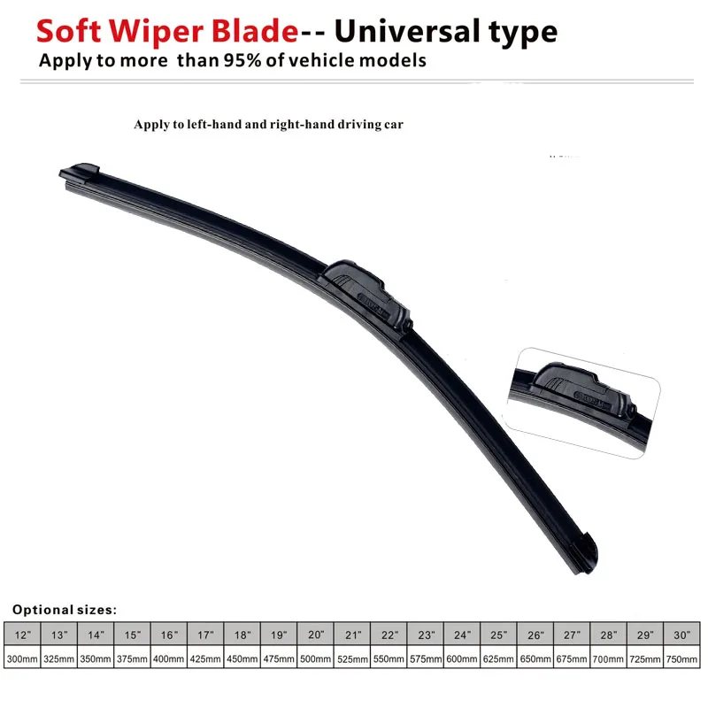 

Universal U-type Soft Wiper Blade Frameless Bracketless Rubber Car Windshield Wiper 14'' 16'' 18'' 19'' 20'' 21'' 22'' 24'' 26''