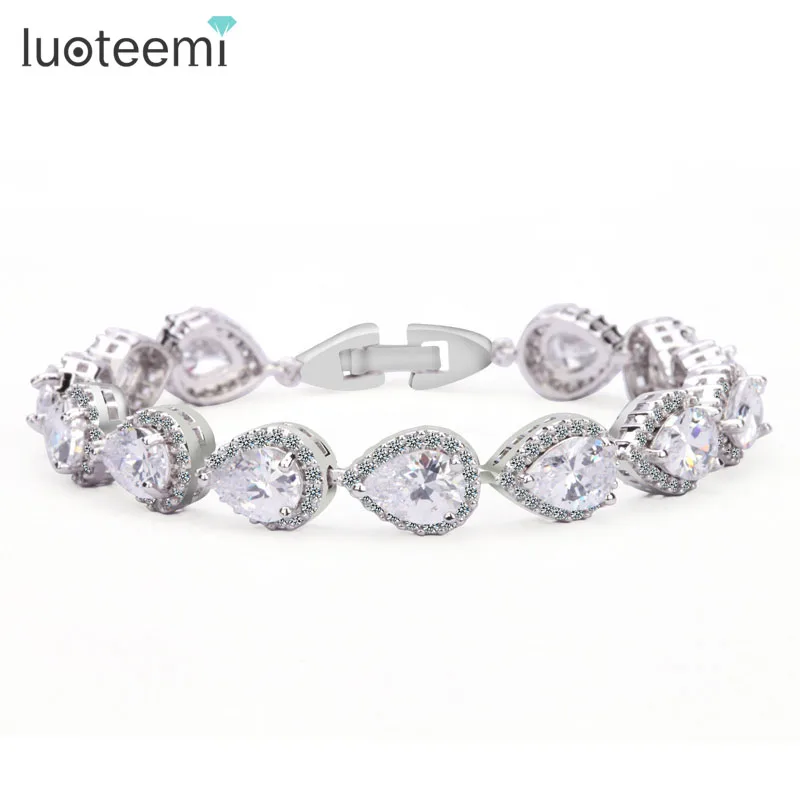 

LUOTEEMI Elegant Women Water Drop Shape Strand Bracelet Cubic Zirconia Around White Gold-Color Bracelet For Women Luxurious