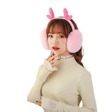 Складные Наушники с рогами, имитация кроличьего меха, модные хипстерские женские плюшевые зимние теплые наушники, зимние аксессуары, PS-04