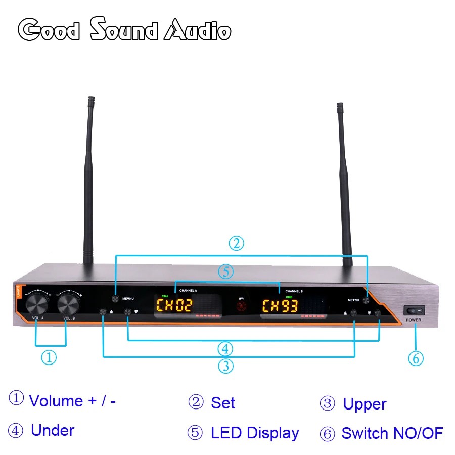 الكاريوكي المهنية uhf ميكروفون لاسلكي نظام 2 قنوات UR6S خطاب اللاسلكي يده ميكروفون مايك للمرحلة ktv 80 متر المسافة