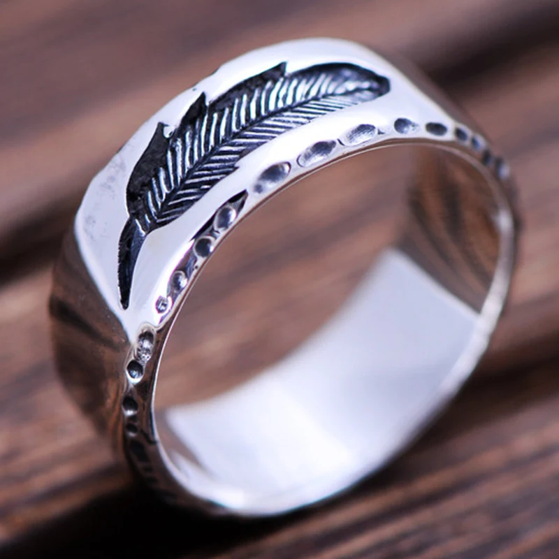ZABRA Настоящее 925 Серебряное кольцо перо винтажное тайское серебряное кольцо для мужчин и женщин ювелирные изделия в стиле рок-панк