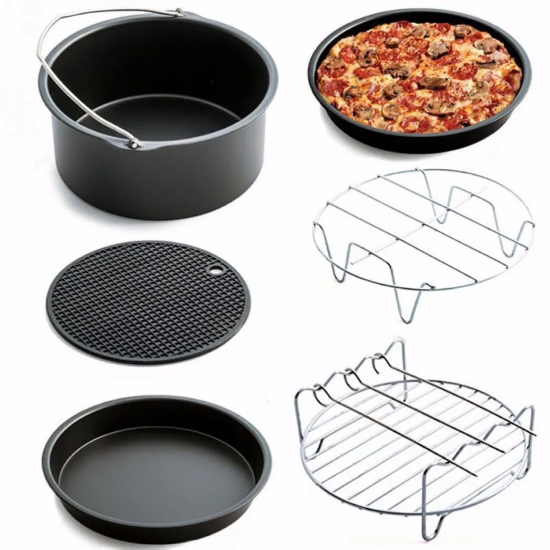 JX-LCLYL 5Pcs Kitchen Air Fryer Accessories Pack Set Kit Stainless steel Black & Silver