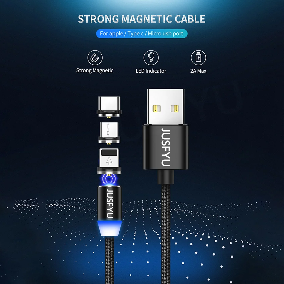 LED كابل مغناطيسي ل فون X XR XS ماكس الهاتف المحمول USB C المغناطيسي شاحن كابل شحن USB مايكرو نوع C كابل ل سامسونج