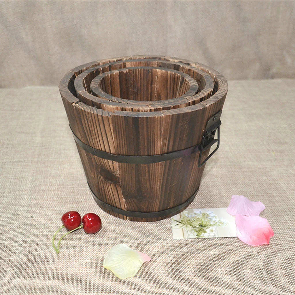 High quality Wooden Bucket Pot Flower Planter Barrel Patio Garden Outdoor Home Decor #1 S