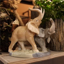 Mother and child creative ceramic elephant garden home decor craft room wedding decoration handicraft porcelain animal figurine