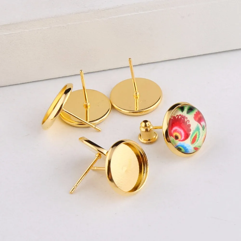 reidgaller 20pcs fit 12mm gold plated stud earring base settings