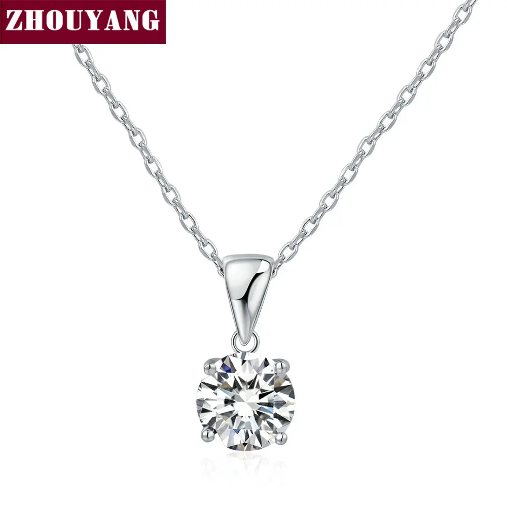 

ZHOUYANG Classic Round-cut Cubic Zircaonia WhiteGold Color Pendant Necklace Fashion Jewelry For Women Girl Gift ZYN055