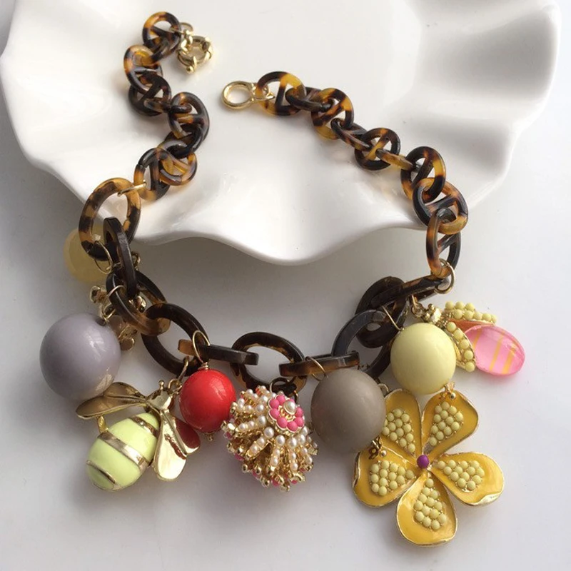 

FUN DAISY bohemian floral bee flower mutli charms necklace, costume necklace