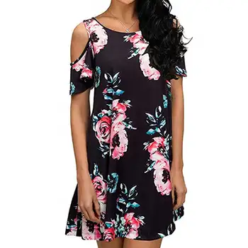 

Summer Dress New Off-shoulder Print Short-sleeved Dress Women Fashion Beautiful Casual Style Cotton Dresses robe femme