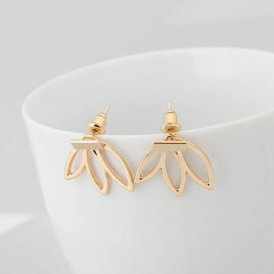Shellhard Gold Silver Plated Earrings Ear Jacket Vintage Hollow Flower Lotus Earring Brincos Femme Bijoux For Women Jewelry