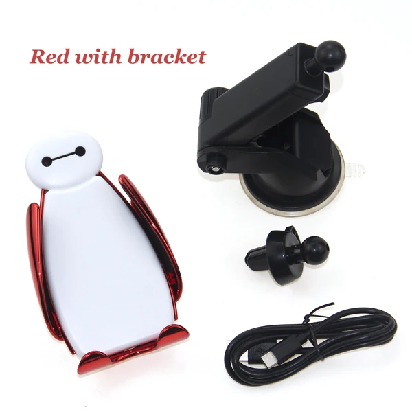 Baymax Qi автомобильное беспроводное зарядное устройство для iPhone Xs Max Xr X samsung S10 S9 быстрая Беспроводная зарядка Автомобильный держатель для телефона - Тип штекера: Red with bracket