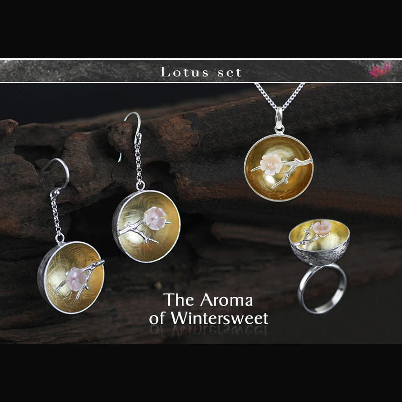 

Lotus Fun Real 925 Sterling Silver Natural Handmade Fine Jewelry Flower The Aroma of Wintersweet Jewelry Set for Women Bijoux