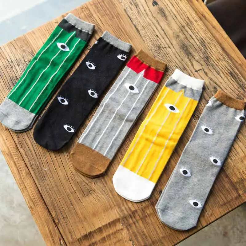 

New Arrival High Quality Stripe Fashion Socks 100% Cotton Socks Autumn Warm Eye Pattern Creative Socks For Men Meias