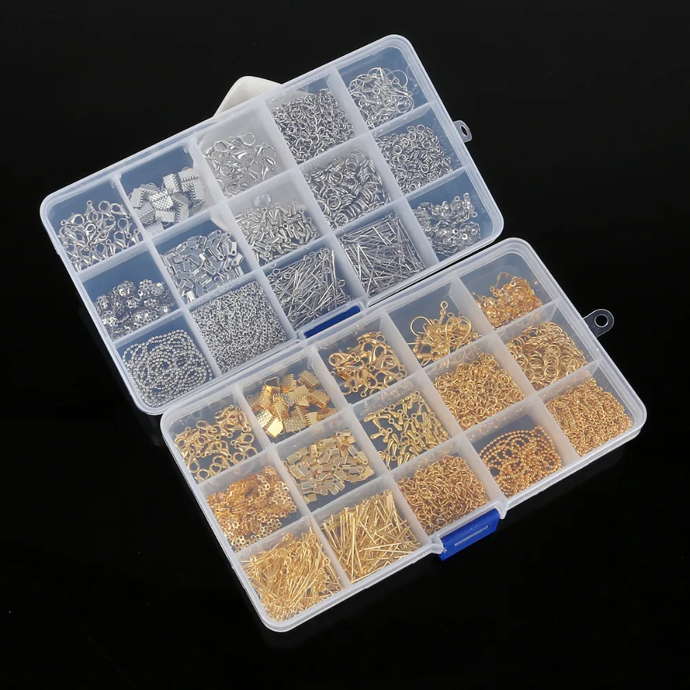 

1Set Jump Ring&Lobster Clasp&Tail Chain&Buckle&Torch&Beads Cap&Bell&Nine Needle T-Pin Set Box For Making Jewelry DIY Accessories
