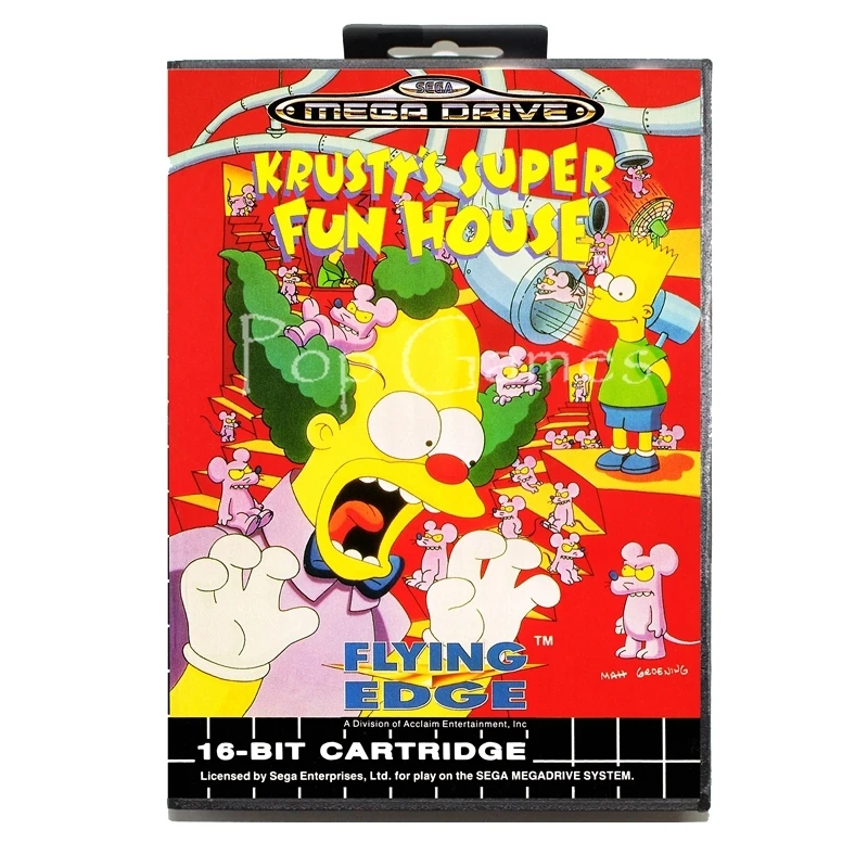 Krusty's Super Fun House with Box for 16 bit Sega MD Game Card Mega Drive Genesis Video Console | Электроника
