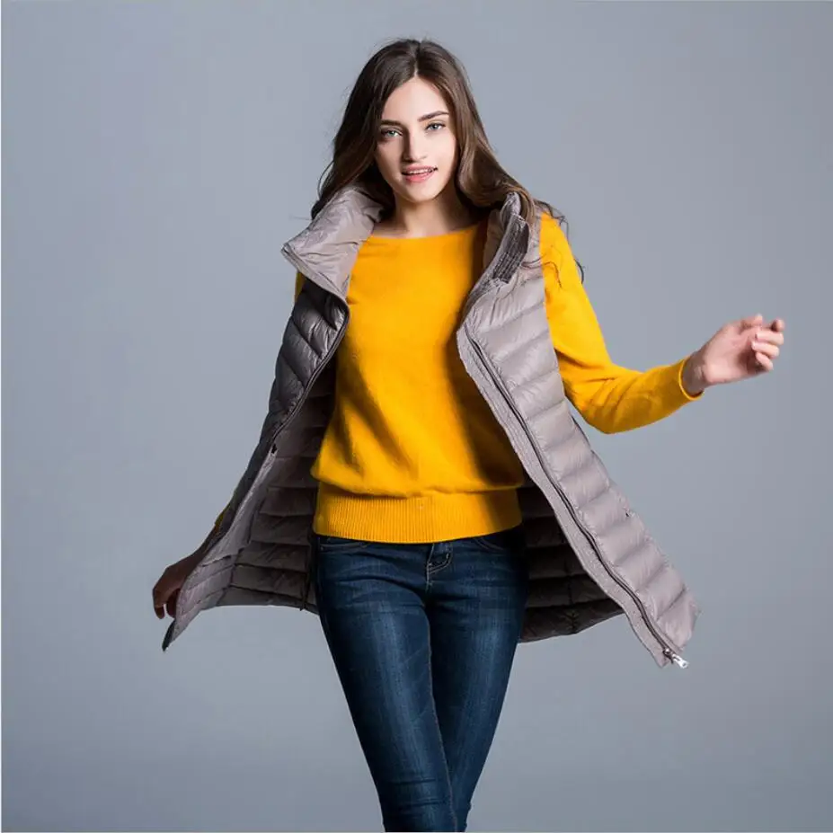 أكمام و ضوء المرأة أسفل سترة سترة 2019 الخريف والشتاء جديد موقف طوق ضئيلة سترة مقطع طويل فرنسا السلع الفاخرة