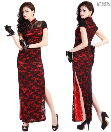 Placketing Qipao длинные ажурный с прорезями китайский стиль торжественное платье пикантные платье чонсам - Цвет: picture color