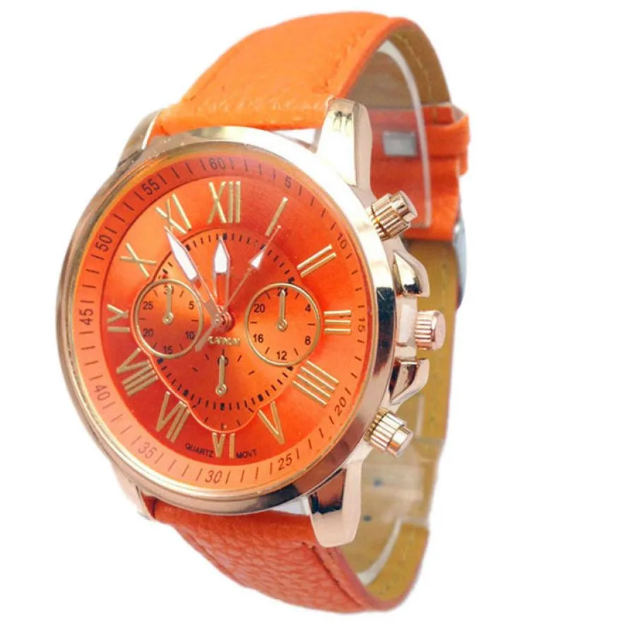 

Women's Watches Fashion Top Brand Roman Numerals Faux Leather Analog Quartz Wrist Watch Women Female hours clock 10 Colors New@F