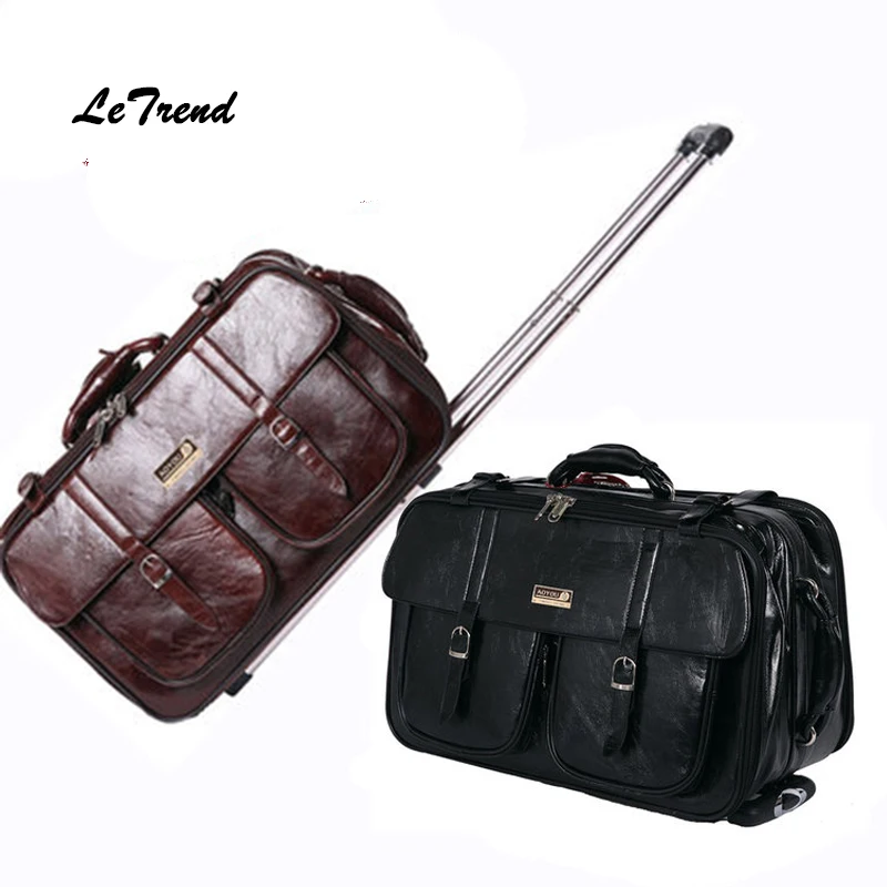 Letrend New Men Business Travel Bag Multi function Suitcase Leather Carry On Women Rolling ...