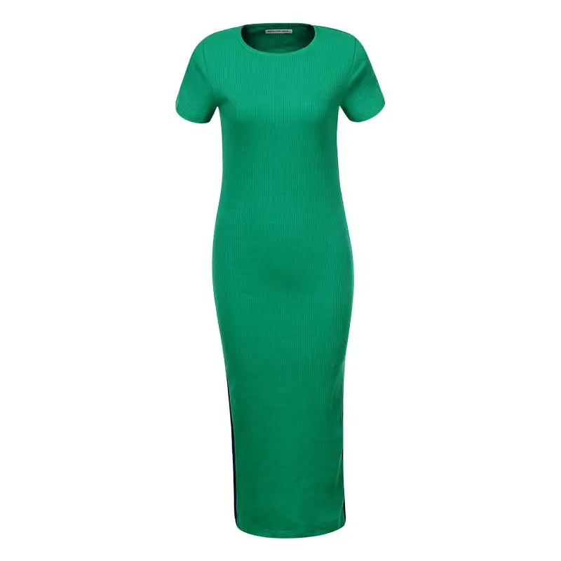 GLO-STORY женское летнее сексуальное облегающее платье с коротким рукавом, Женское Платье До Колена с вырезом-лодочкой, платья в полоску WYQ-8826 - Цвет: Green