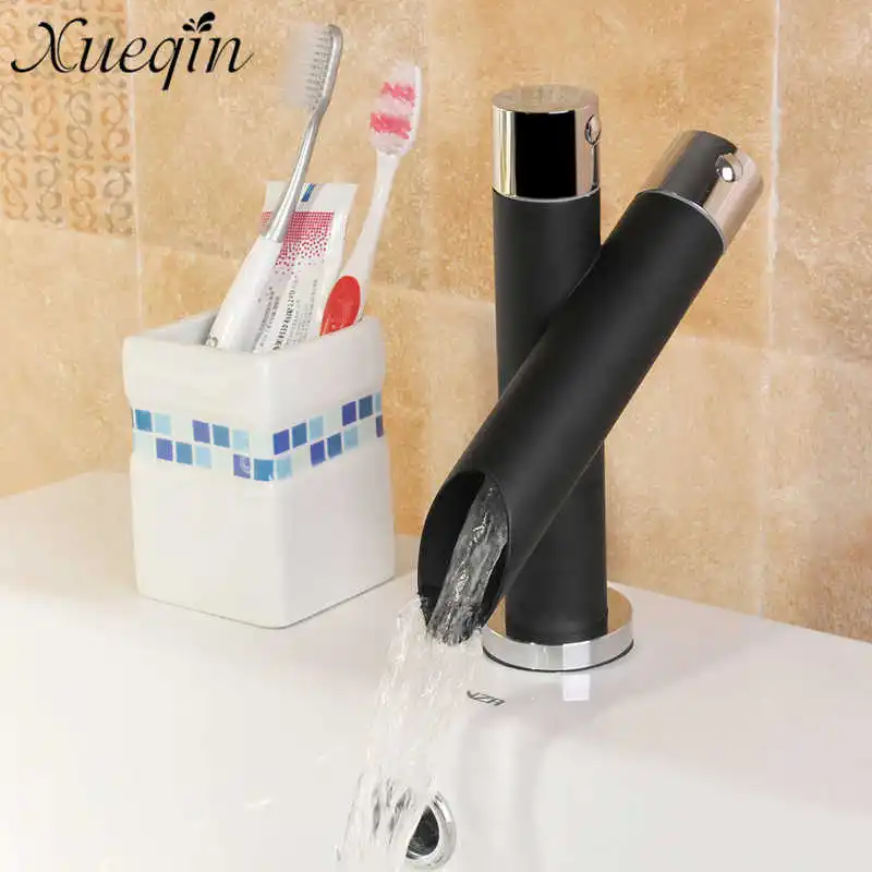 Xueqin Unique Black Bronze Finish Deck Mounted Kitchen Bathroom Basin Sink Mix Tap Waterfall Basin Faucet Xueqin Unique Black Bronze Finish Deck Mounted Kitchen Bathroom Basin Sink Mix Tap Waterfall Basin Faucet