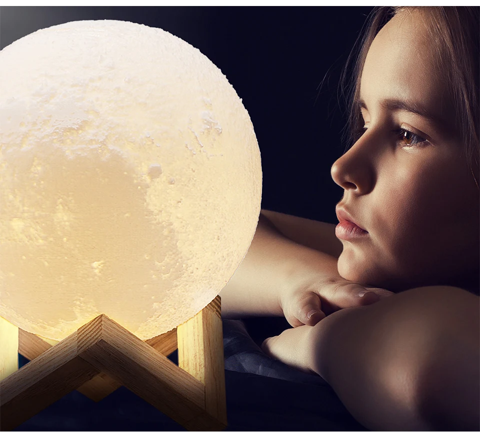 3D Print Moon LED Night Lights USB Powered Touch Control 2 Colors Temperature Desk Lamp Luminaria Light Creative Bookcase Decor