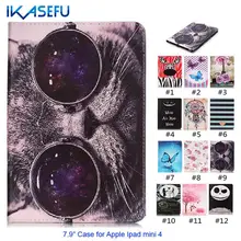 IKASEFU Marca Nova Pintura Colorida 7.9 “carteira pu capa de couro para apple ipad mini 4 retina capa de silicone com suporte função