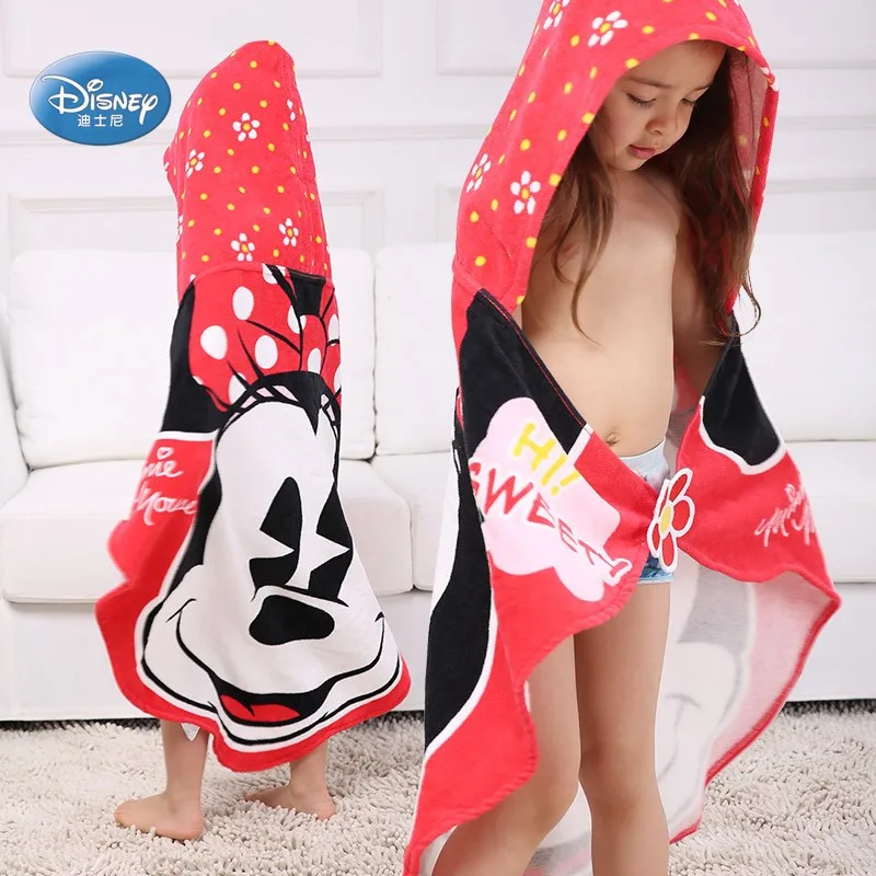 

Disney Authentic Cartoon Summer Hooded Bath Towel Bathrobe Beach Towel Red Minnie Mouse Mickey Mouse 60X120cm New Style Hot Sale