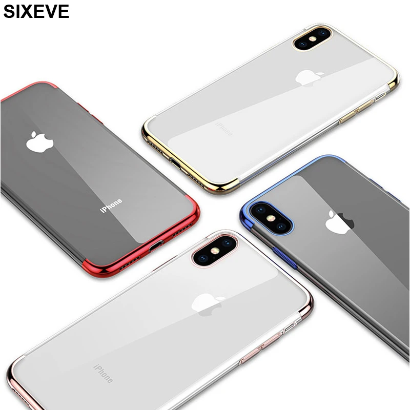 

Luxury Clear Soft Silicone Case For iPhone 6 s 6S 7 7S iPhone 8 Plus 10 X 11 Pro XR XS Max Plating Ultra thin Cell Phone Cover
