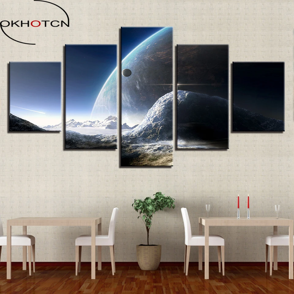 Buy OKHOTCN Framed Canvas Home Decor Paintings Abstract 5 Pieces Universe Space