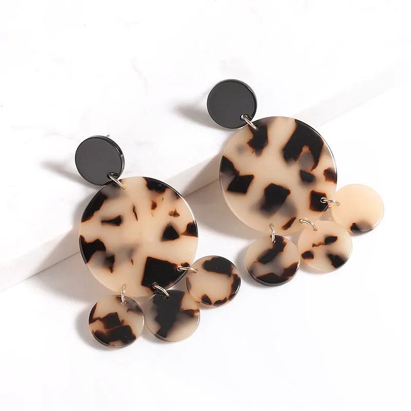 

Leopard Earrings For Women Geometry Acrylic Drop Earrings Cute Round Tassel Earring Acetate Board Big Eardrop Pendientes Navidad