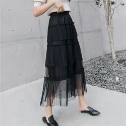 2019 новые летние бальное платье-пачка Юбка из сетчатой ткани Для женщин элегантный черный высокая эластичность шифон плиссированные юбки