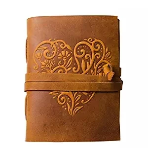 

Genuine leather travel journal notebook sketchbook 240 Pages Paper Beautiful Embossed Heart Cover Handmade Bound Notebook
