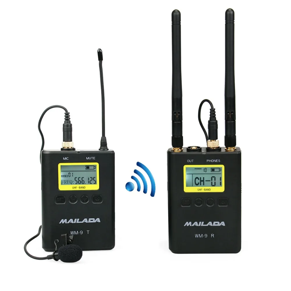 

WM-9 UHF Wireless Microphone System 100m Distanc 50 Channel Lavalier Lapel Mic Receiver Transmitter for DSLR Canon Sony Recorder