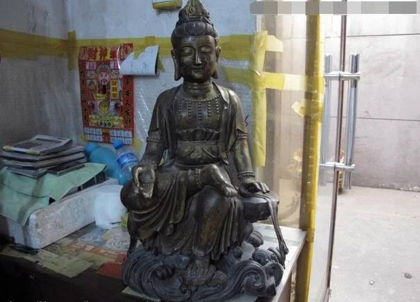 

S1403 Chinese bronze gild sit hill freedom kwan-yin bodhisattva Avalokiteshvara Statue D0318