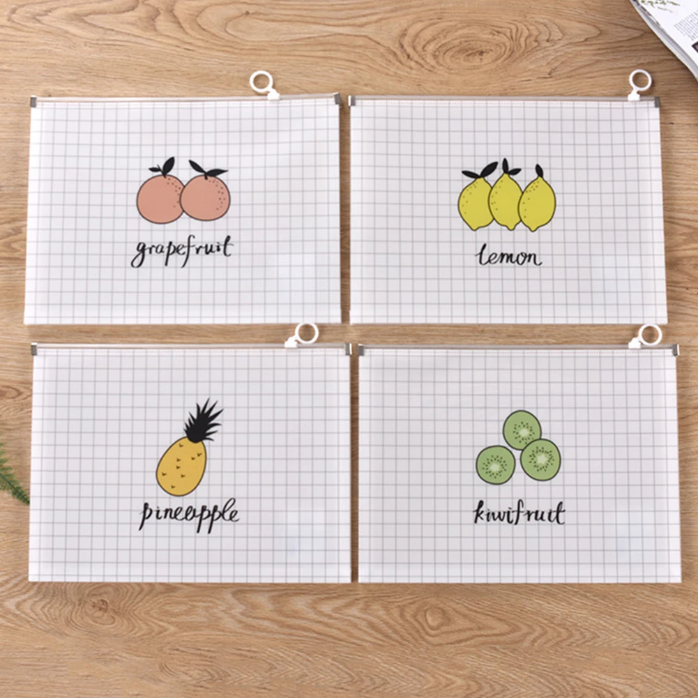 

4 Pcs Students Book Document Storage Pencil File Bags Cartoon PVC Waterproof Zipper Transparent Paper Holder School Stationery