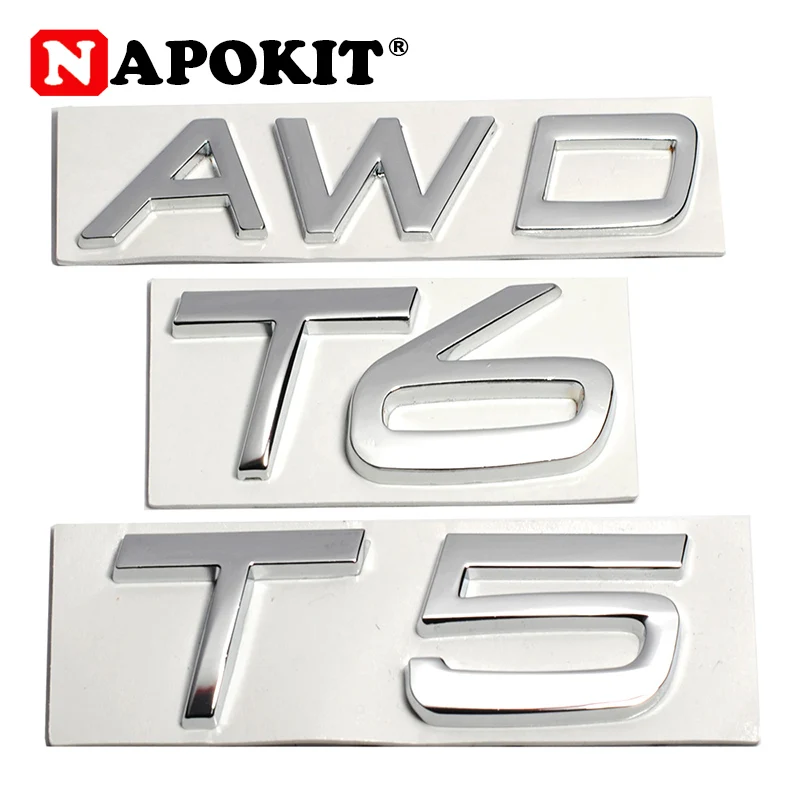 

3D Metal T5 T6 AWD LOGO Emblems Badges Car Sticker Letter Decal Car Styling for Volvo XC60 XC90 S60 S80 S60L V40 V60 Tail Fender