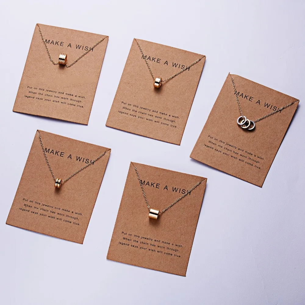 

Rinhoo 7.5*10cm Make a wish Paper Card Simple Gold Round Pendant Necklace Accessories Gift For Women Fashion Jewelry