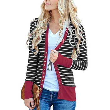 

Patchwork Sweater Coat Women Striped Knitted Cardigan Long Sleeve Casual Slim Top Femme Open Stitch Sweaters Winter Fashion 2018
