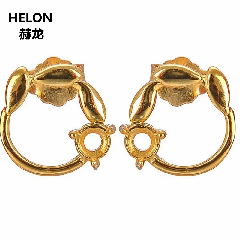 Solid 14k Yellow Gold 3x3mm Round Cut Semi Mount Earrings Women Stud Setting White Rose Optional | Украшения и аксессуары