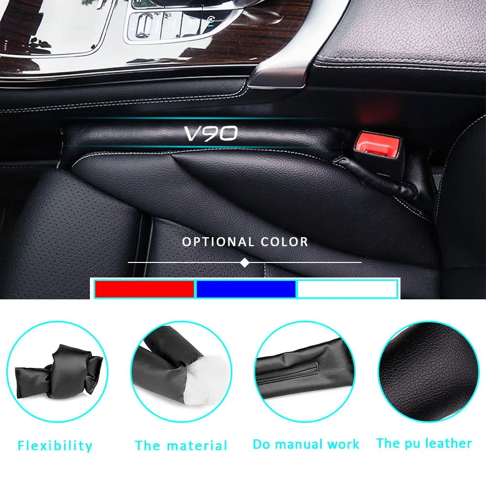 

For Volvo V90 Car Seat Gap Plug PU Leather Filler Seat Spacer Storage Slot Plug 2Pcs Red Blue White