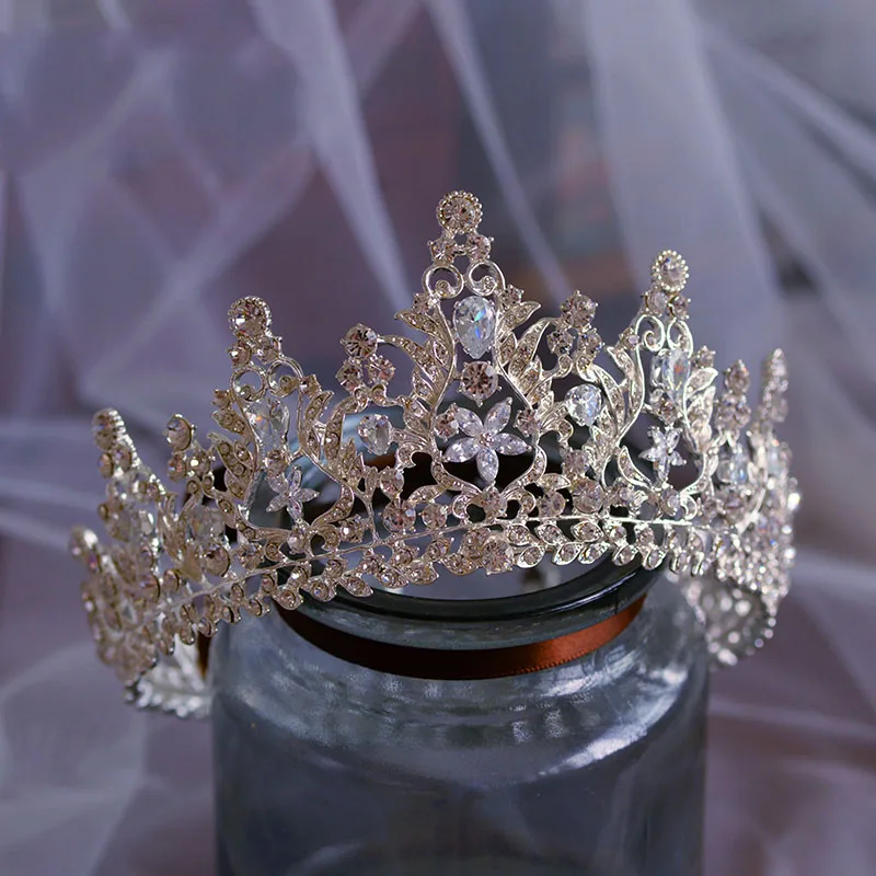 Luxury Silver Round Tiaras And Crowns Crystal Zirconia Queen Princess Diadem Bridal Jewelry For Wedding Women Hair Accessories