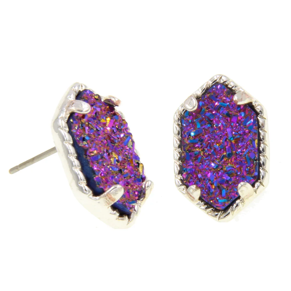 

6 Pair Lot Iridescent Druzy Drusy Stud Earrings Stunning Chic Handmade Statement Mini Jewelry