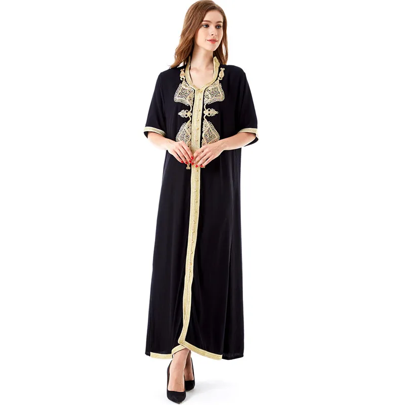 Женская мусульманская одежда макси с длинным рукавом длинное платье марокканский кафтан платье с вышивкой винтажная абайя мусульманский халат Стиль# D1368