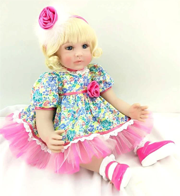 

Pursue 24"/60 cm Colorful Dress Blond Hair Toddler Silicone Reborn Dolls Babies Toys for Children Girls Christmas Birthday Gift